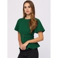 thumbnail image 4 of Blusa Peplum Allegra K para Mujer Cuello Redondo Manga acampanada Cinturón Cintura Blusa oficina Verde M, 4 of 6