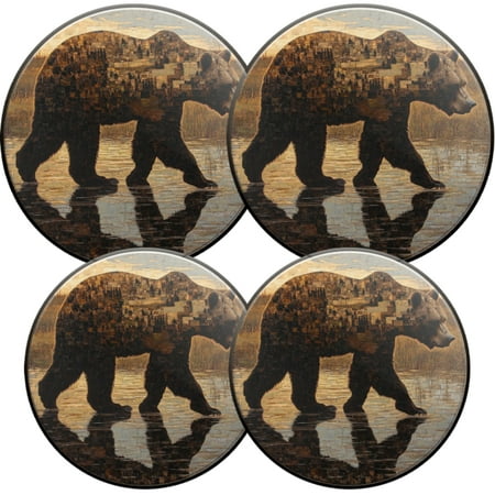 

Electric Stove Burner Covers 4 Pcs Round Gas Burner Cover 8 and 10 Inch Majestic Bear Composed of Small Tiles