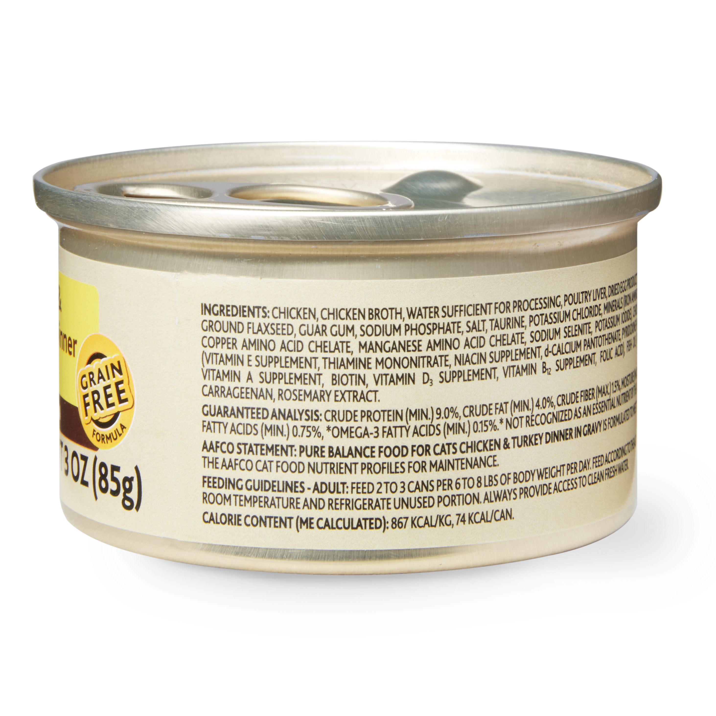 Pure Balance Chicken & Turkey Dinner Cuts Wet Cat Food, GF, 3 oz Can