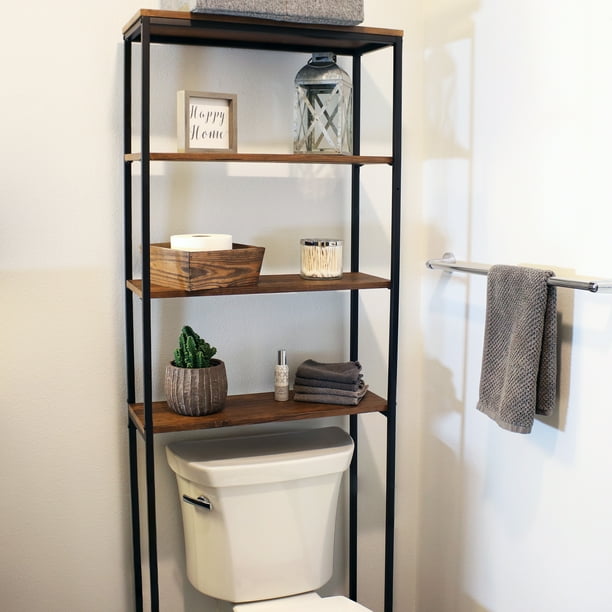 Sunnydaze 4Tier Over the Toilet Storage Shelf Freestanding Open Shelves with Veneer Finish