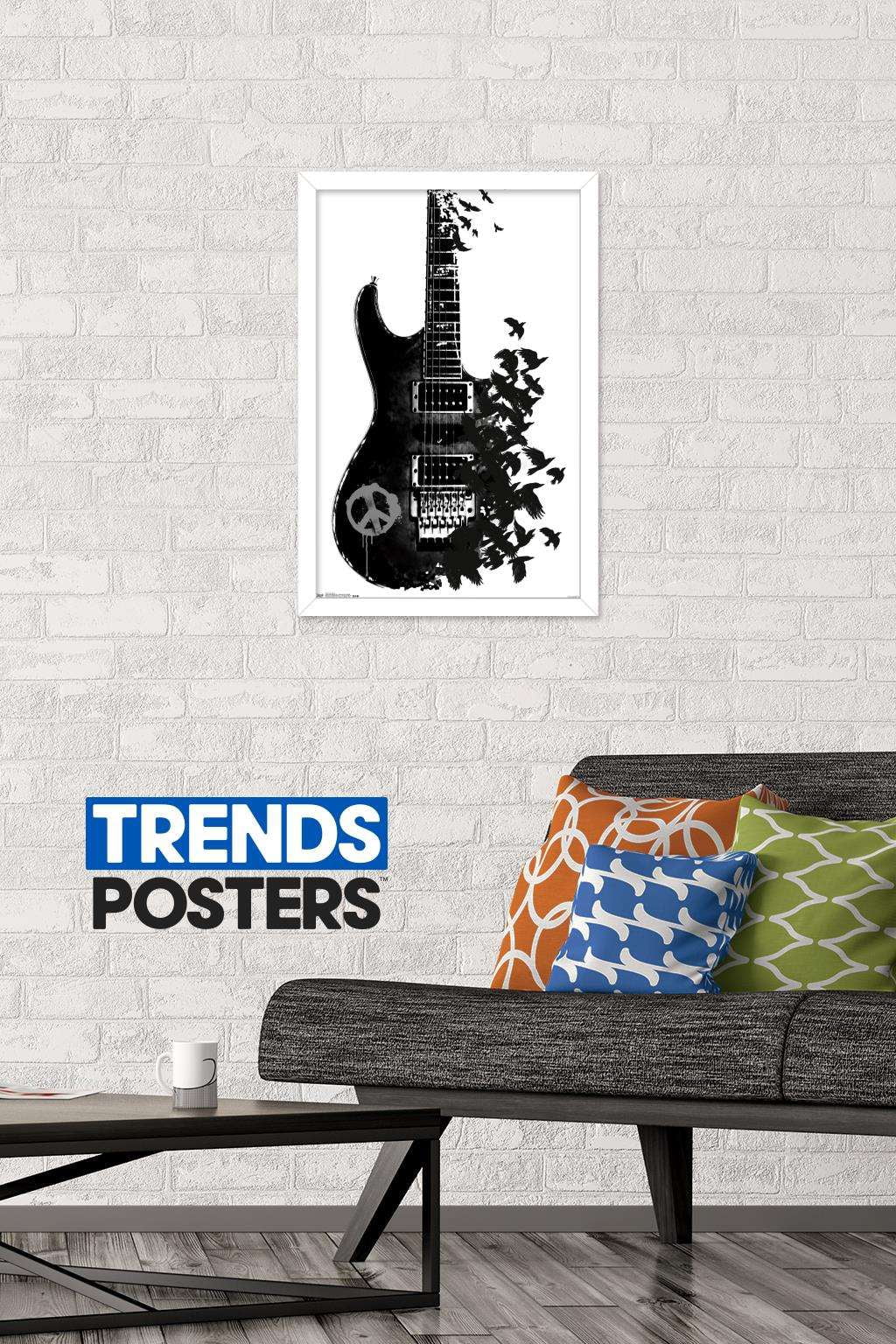 Peace Guitar Made of Crows Wall Poster, 14.725" x 22.375", Framed