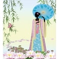 thumbnail image 3 of Umbrella Girl Duvet Cover Set, Chinese Digital Art of a Woman in a Traditional Dress, Decorative 3 Piece Bedding Set with 2 Pillow Shams, Queen Size, Deep Sky Blue Multicolor, by Ambesonne, 3 of 3
