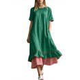thumbnail image 2 of LEKWK Maxi Dresses for Women Color Block Short Sleeve Tiered Flowy Dress Ruffle Striped Hem A Line Sundress Summer Fashion Beach Vacation Outfits, 2 of 7