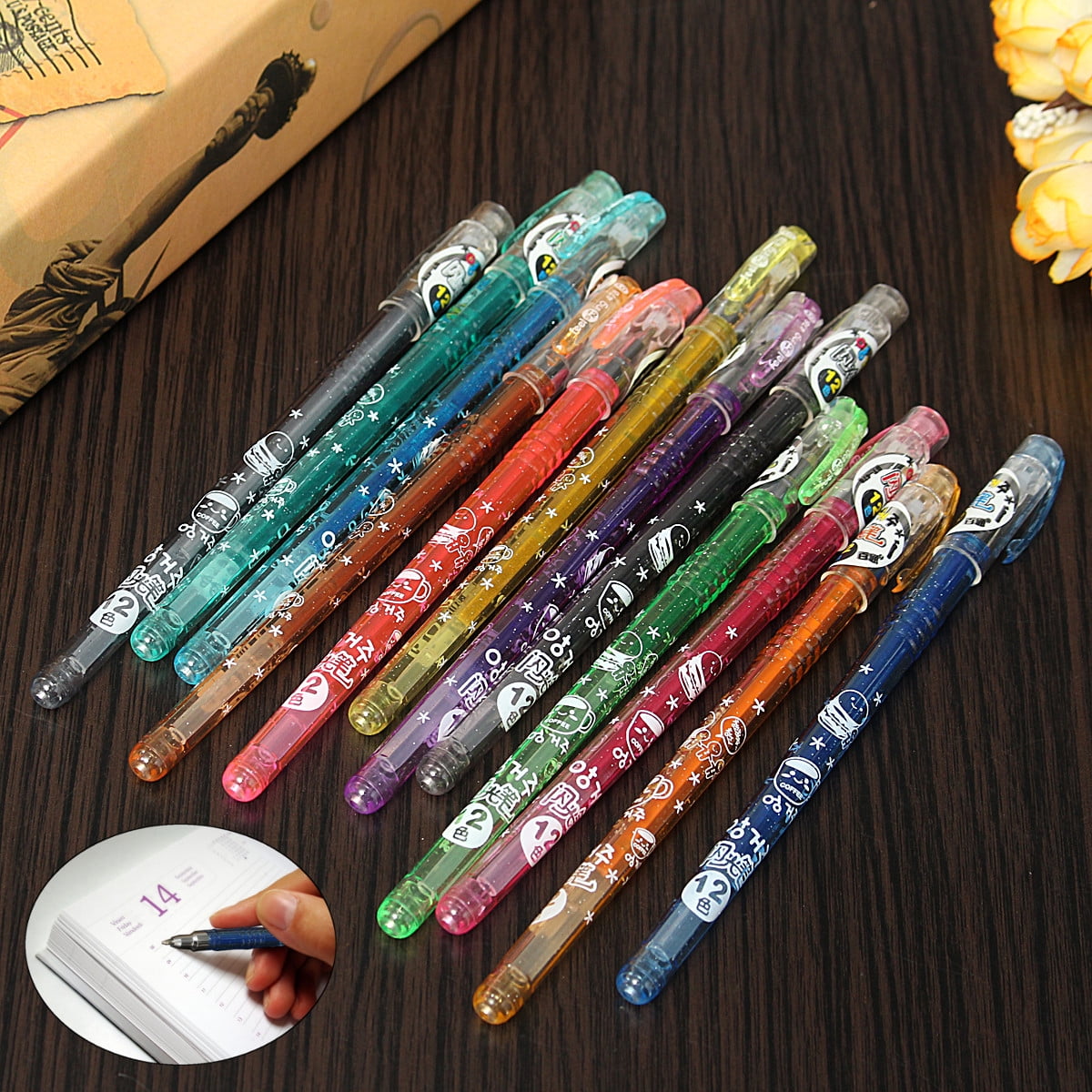 1 Set 12 colors 1.0mm Glitter Gel Pens Asst Crafts Scrapbooking DIY Gift Card