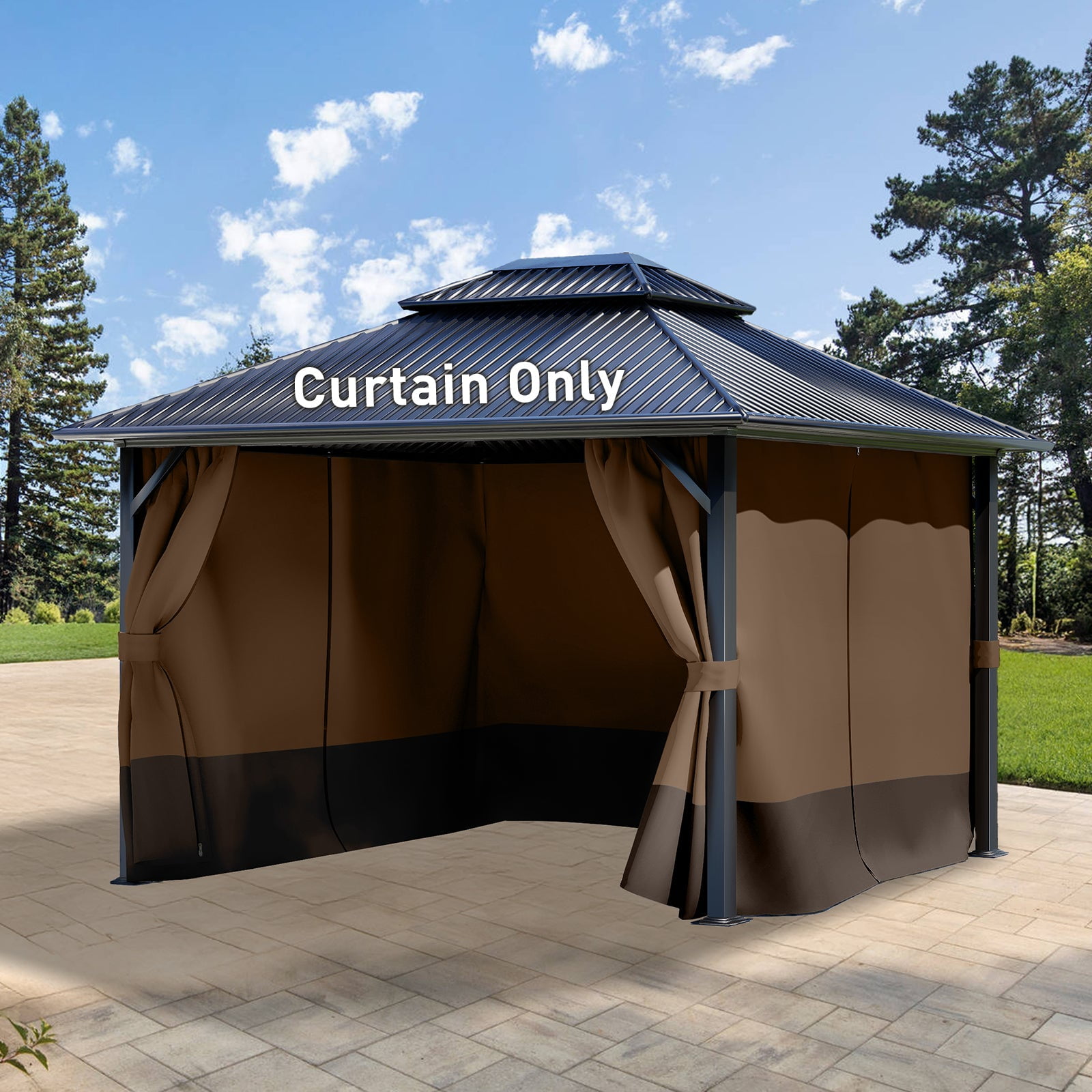 Aoodor 10' x 12' Gazebo Curtain Set Protecting Privacy Side Walls 4 Panels, Curtain Only - Brown and Coffee