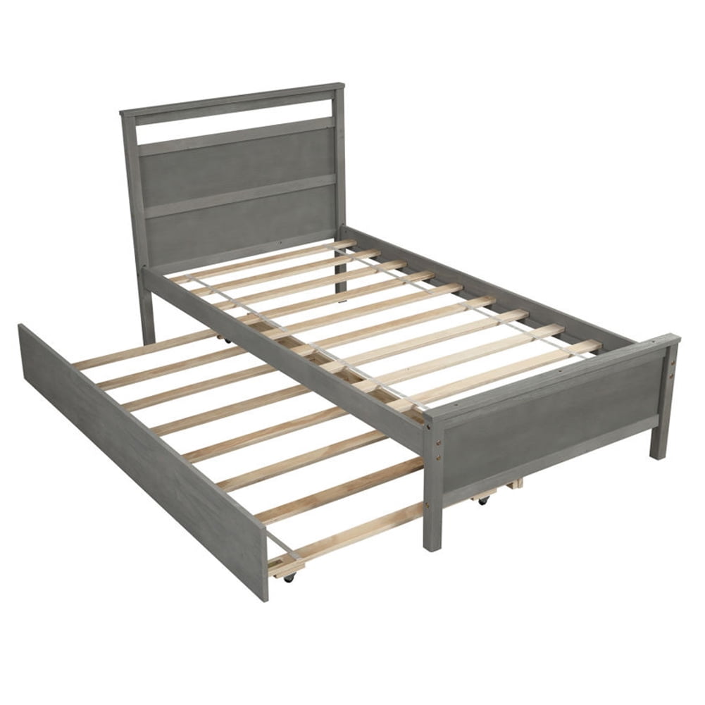 Kepooman Home Twin Platform Sleigh Bed Frame with Trundle and Headboard for Bedroom Study Room, Easy to Use, Gray Kepooman Home Twin Platform Sleigh Bed Frame with Trundle and Headboard for Bedroom Study Room, Easy to Use, Gray