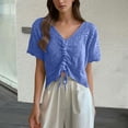 thumbnail image 2 of Women's Loose Fit V Neck Up Hollow Out Knitted Short Sleeve Shirt Cardigan Shawl Soft Lightweight Casual Beach Holiday Summer Vacation | CSEONE,Blue S, 2 of 6