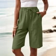 thumbnail image 6 of HKYNLAG Bermuda Shorts for Women Summer Half Shorts Pants Drawstring Elastic Waist Solid Color Cotton Linen Wide Leg Pants with Pockets Army Green 2XL, 6 of 8