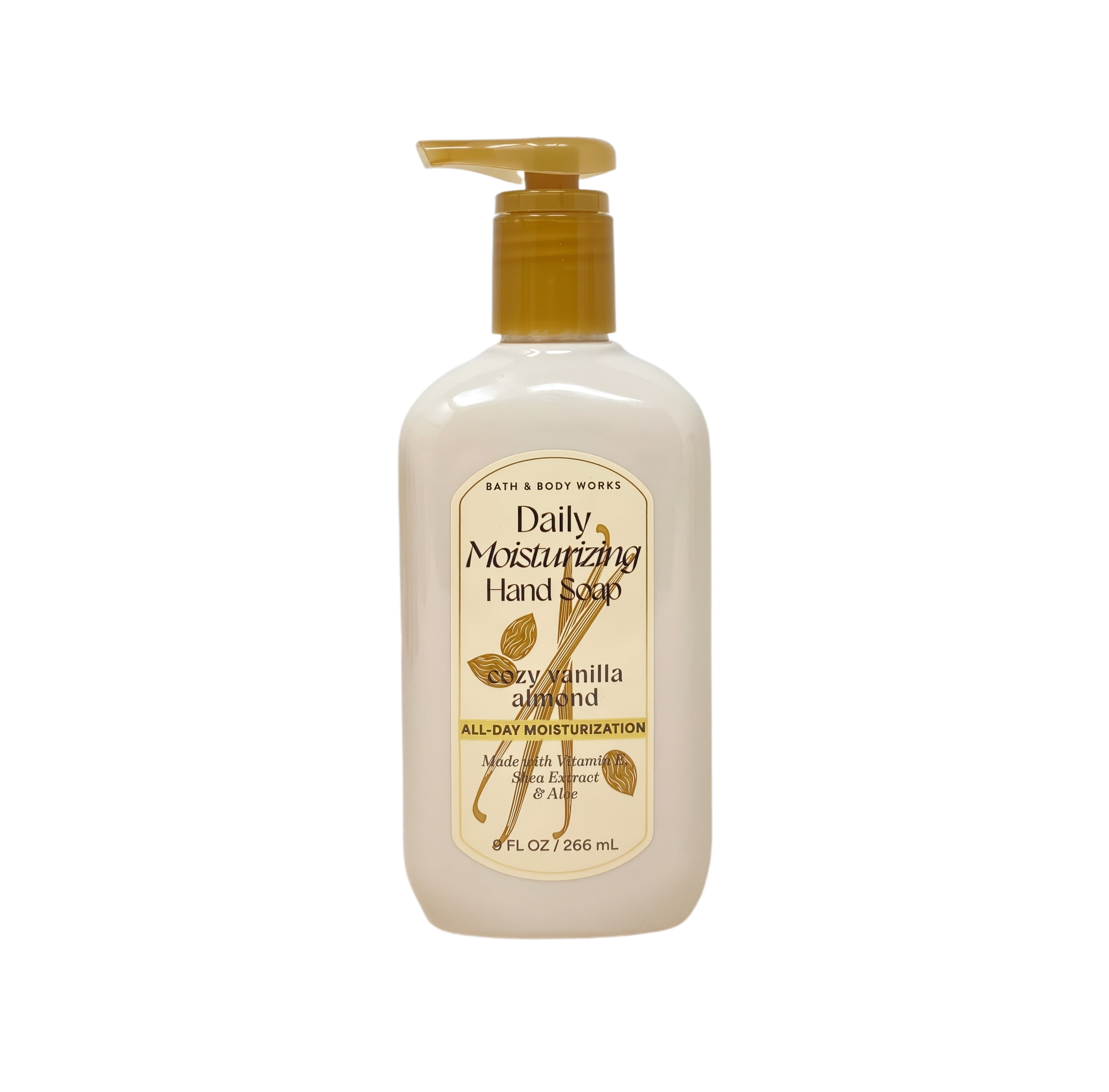 Bath & Body Works Cozy Vanilla Almond 3 Daily Moisturizing Hand Soaps with a Peach Gardenia Mini Soap