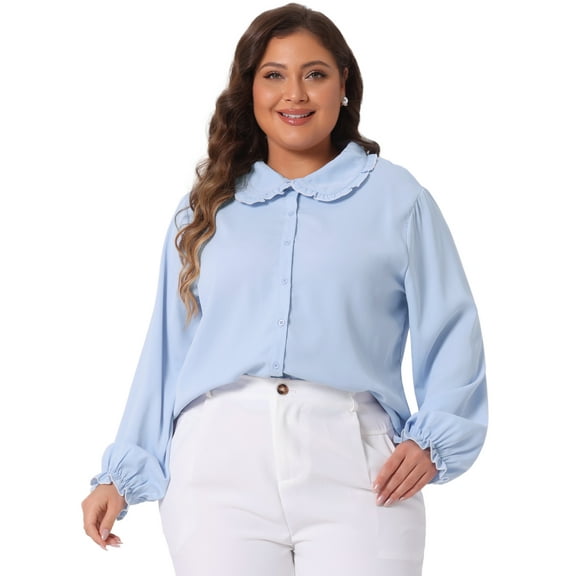 DARING DIVA Women's Plus Size Ruffle Long Sleeves Panper Pan Tops 3X Light Blue