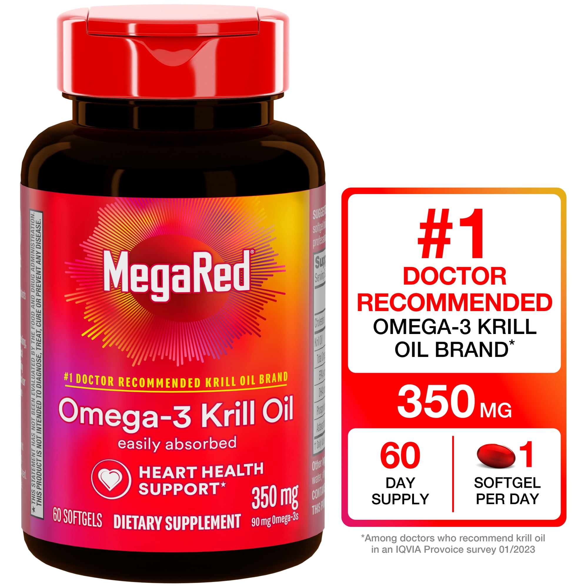 MegaRed 350mg Superior Omega-3 Krill Oil, 60 Softgels