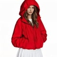 thumbnail image 5 of OIOLOYJM Womens Rain Jacket with Hood Gathered Casual Loose Fit Zip Up Coat Drawstring Hem Waterproof Long Sleeve Outerwear with Pockets Red L, 5 of 5