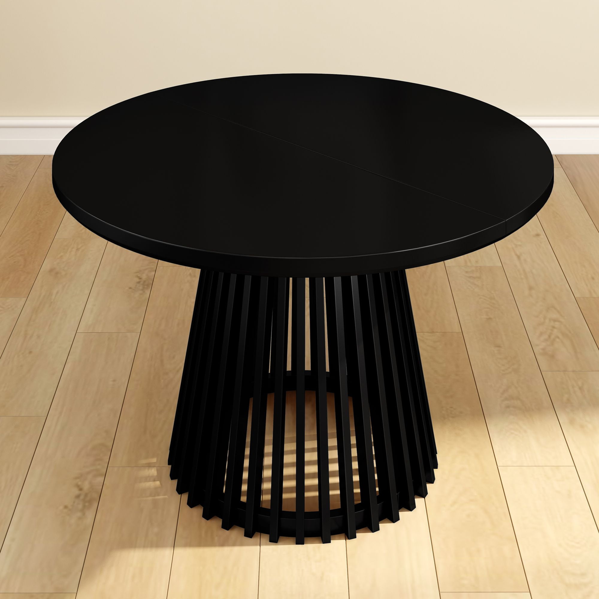 Plank+Beam 48" Lido Round Dining Table, Solid Wood Minimalist Kitchen Table for 4, Black