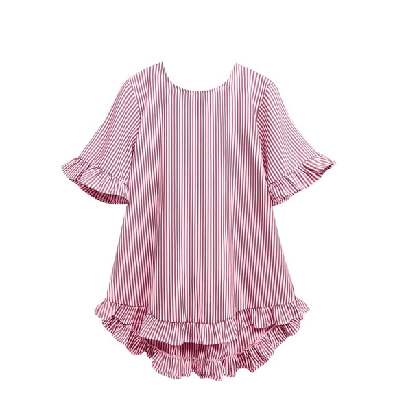 UAMVSH Womens Ruffle Striped Shirts Half Sleeve Crewneck Elegant Tops Dressy Casual Peplum Blouses Fashion Clothing