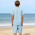 thumbnail image 6 of Fnooota Boys Summer Outfit Sets Size 10-12, Cotton Linen Short Sleeve Summer 2 Piece Kids' Clothing Sets Light Blue Size 11-12 T, 6 of 6