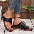 thumbnail image 3 of Rokment Orthopedic Wedges Walking Flip Flops for Women 2026 Summer Beach Fashion Casual Leather Platform Arch Support Slip on Sandals Comfortable Thongs Slides Slippers Vacation Black Size 6.5, 3 of 5