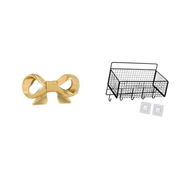 Luzkey Brass Bowknot Furniture Handle Cabinet Pull Hanging Storage Basket Wall Mounted Shelves Farmhouse Decor Sturdy Metal Suitable for Cabinets Drawers Kit