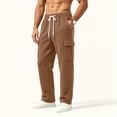 thumbnail image 6 of SeCaotees Multi‑Pocket Straight Leg Cargo Pants for Men Drawstring Waist Relaxed Fit Lightweight Fabric Urban Daily Casual Trousers Coffee,M, 6 of 9