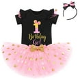 thumbnail image 4 of IBTOM CASTLE Toddler Girls 1st 2nd 3rd Birthday Outfit Princess Polka Dots Ruffle Tutu Skirt Mouse Headband Cake Smash Party Clothes Set 1 Year Black + Pink, 4 of 8
