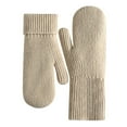 thumbnail image 3 of Women's Fleece Lined Thermal Mittens, Winter Knit Gloves with Touchscreen Fingers, Thick Warm Double Layer Cold Weather Gloves, Soft Comfortable Outdoor Skiing and Cycling Accessories for Women Beige, 3 of 7