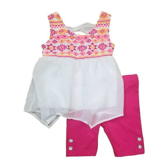 Toddler Girls Hot Pink & Orange 2pc Baby Outfit Set w/ Tank & Legging Shorts 2t