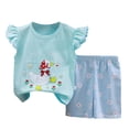 thumbnail image 2 of Hudaneo 4Pcs Toddler Girl Clothes Cotton Flutter Sleeveless Top and Shorts Set Cute Summer Girl Clothes Set 3M-6Y, 2 of 8