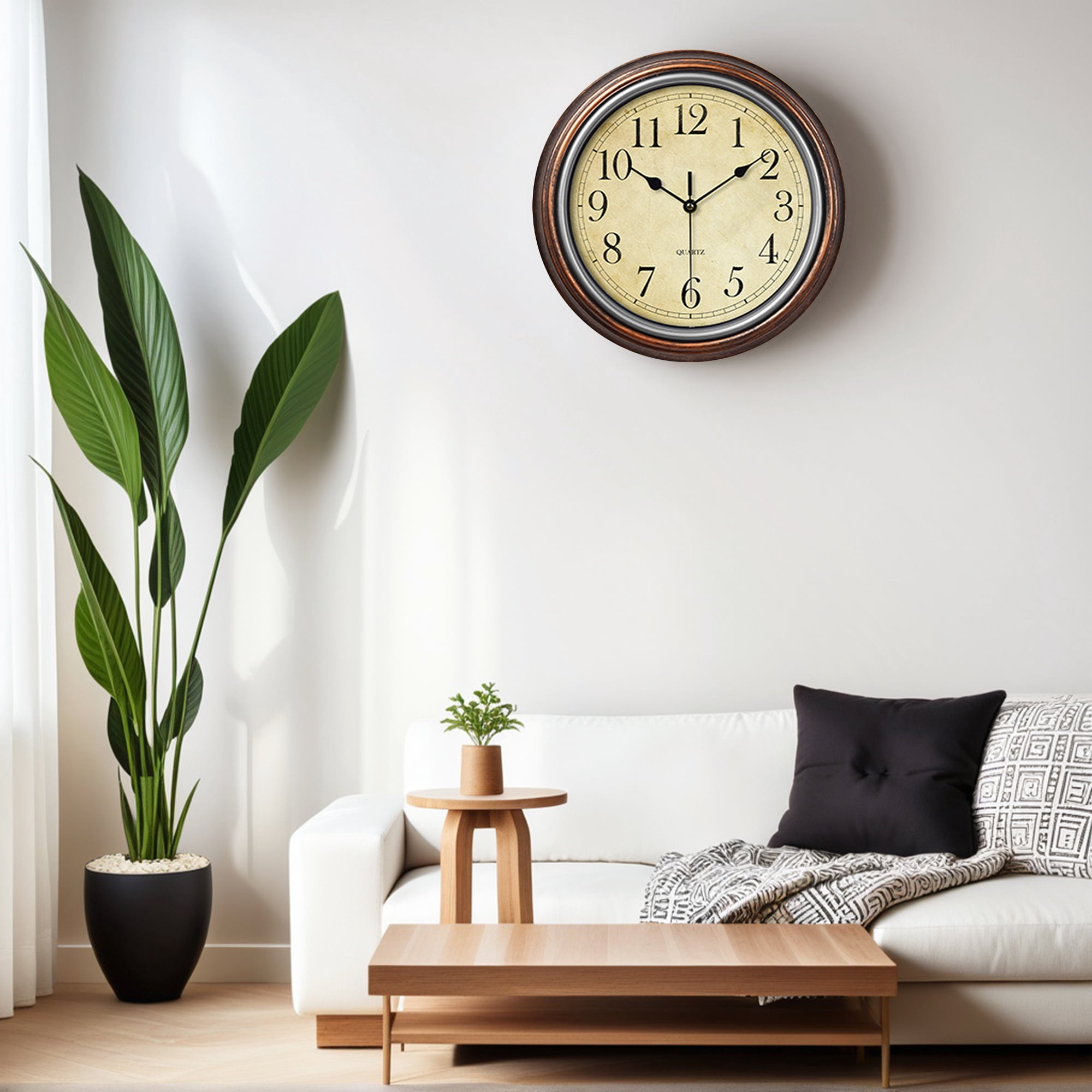 Unique Bargains Battery Operated Non Ticking Wall Clock Brown