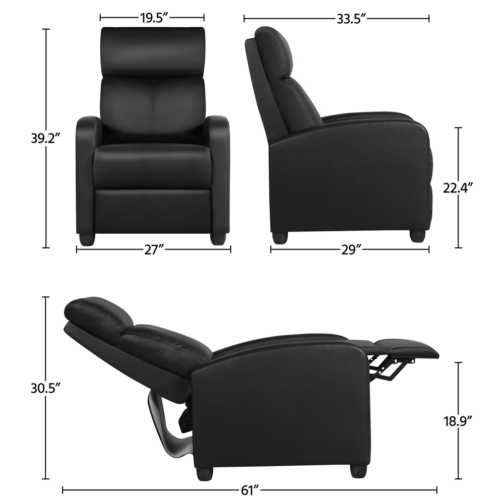 Renwick Faux Leather Push Back Theater Recliner, Black photo 6