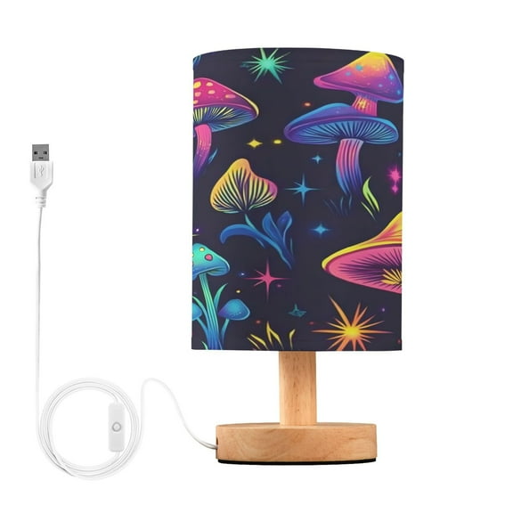 Small Table Lamp LED Bedside Nightstand Lamps with Fabric Shade Decor Desk Lamp for Living Room Bedroom Office Neon Mushroom and Star