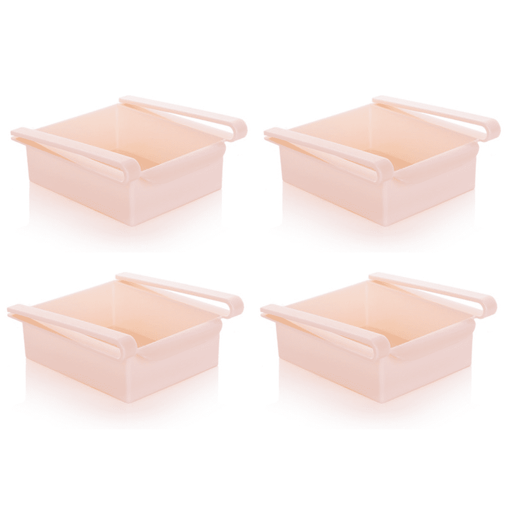 YOOUSOO Fridge Drawer Organizer 4 Pack Retractable Drawer Refrigerator Storage Box,Unique Design Pull Out Bins, Fridge Shelf Holder S