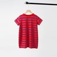 thumbnail image 4 of Jinhomg Summer Cotton Dress for Kid Cute Striped Print Midi Dresses Lightweight Comfy Short Sleeve Crew Neck T-Shirt Dress Casual Daily Wear Spring Saving Red 5 Years, 4 of 8