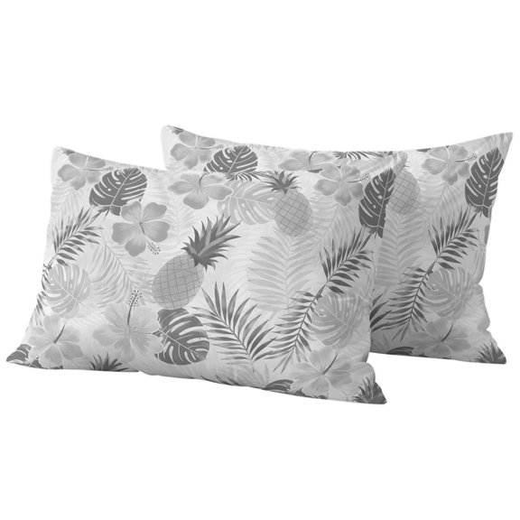 Outdoor Waterproof Throw Pillow Covers Set of 2 Grey Palm Leaves Pillowcases Lumbar Outdoor Pillows Cushion Case 20x12 Inch Summer Tropical Pineapple Hibiscus Patio Pillows for Couch Sofa Bed