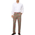 thumbnail image 2 of INSPIRE CHIC Men's Pant Diamond Plaid Pattern Regular Fit Color Block Suit Trousers 30 Red Green, 2 of 6