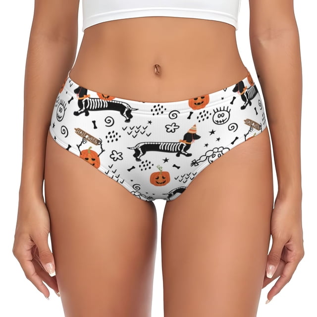 Fotbe Halloween Dachshund Calzones Estampados para Mujer – Ropa Interior de Algodón, Cómoda, Suave y Elástica-4X-Large