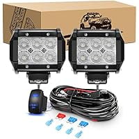 Waywe 2PCS 18W LED Pods Flood Light Bar Fog Light Driving Lighting with 12V 5Pin Rocker Switch Off Road Wiring Harness-2 Leads for Truck Golf Cart SUV ATV UTV Boat