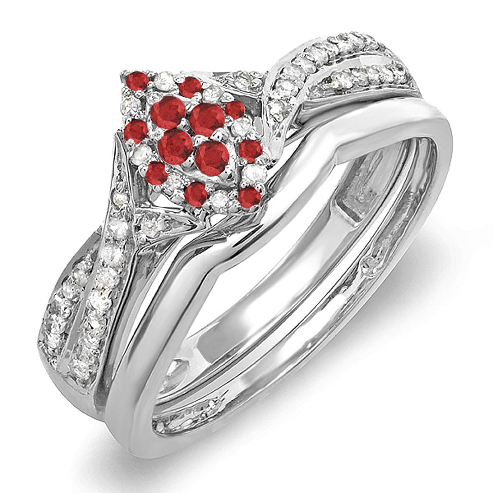 Sterling Silver Dazzlingrock Collection Ruby & White Diamond Marquise Shape Engagement Ring Set