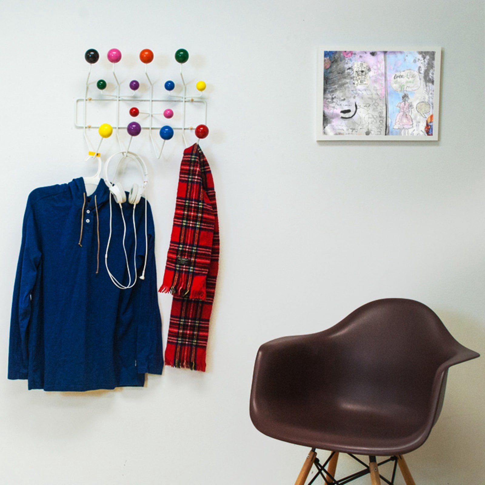 Gumball Coat Rack Wall-Mounted Mid-Century Multicolor Wood/Metal