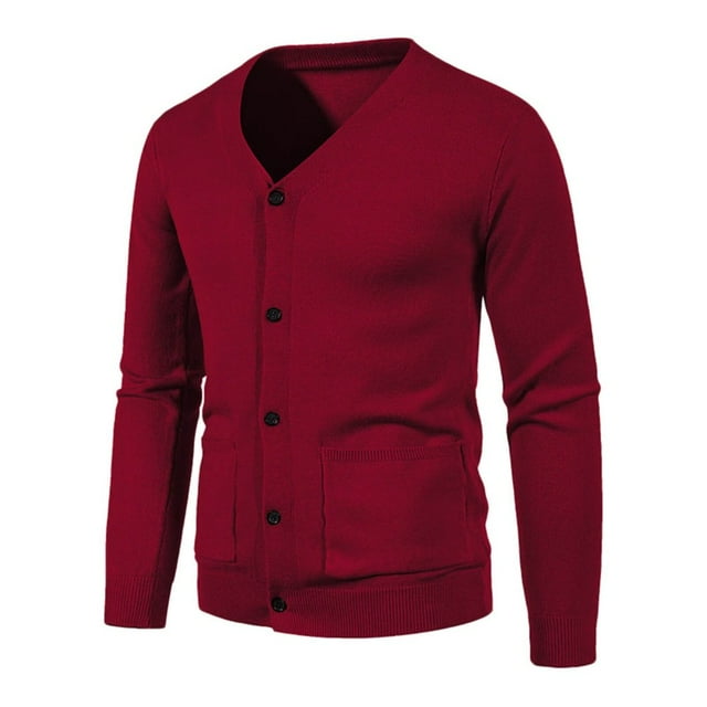 Cardigan Manteau Chaud Ajusté pour Hommes à Boutons, Uni, Col en V