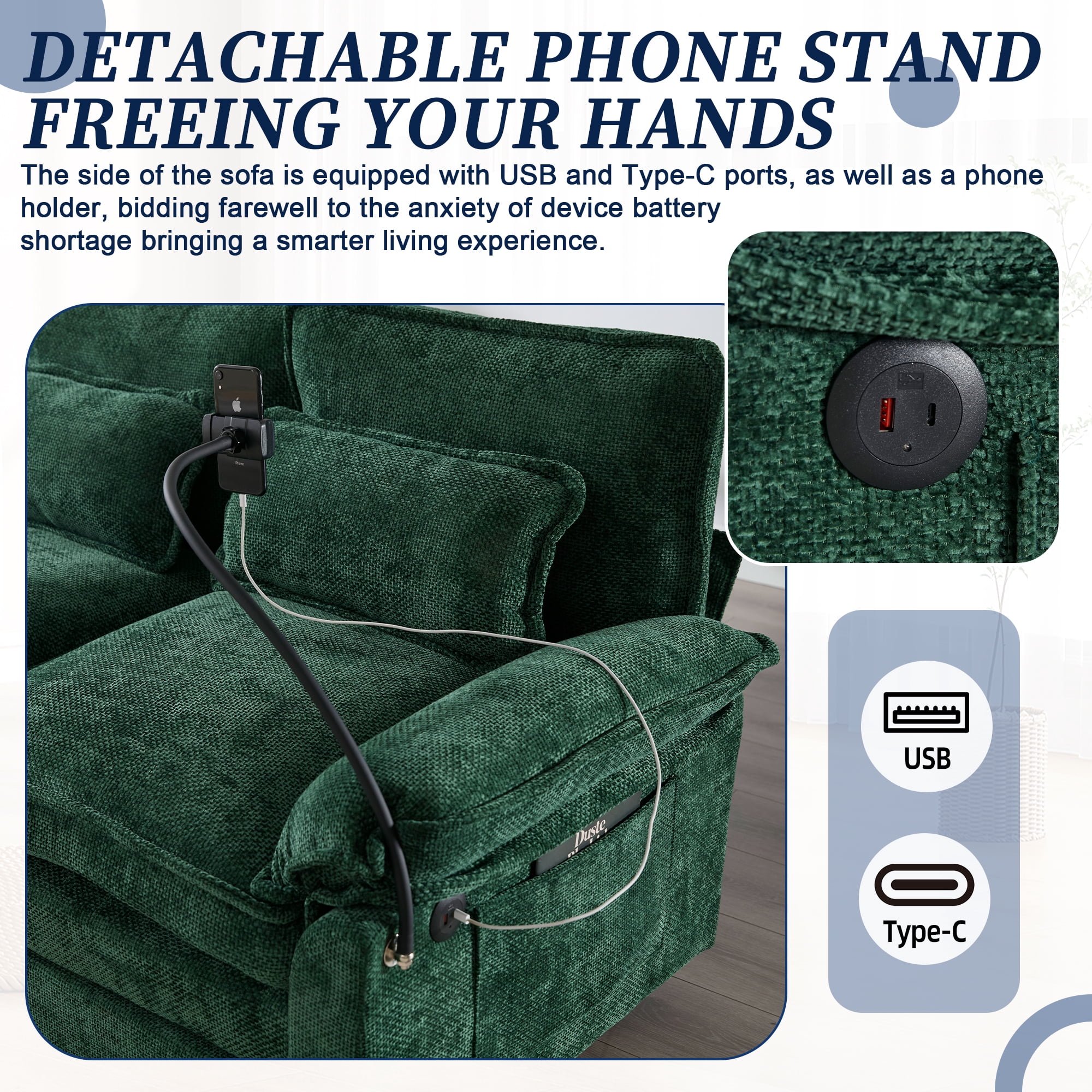 MOONMISS Chenille Upholstered Oversized U-shaped Comfy Modular Sectional Sofa with Storage Ottoman-Emerald