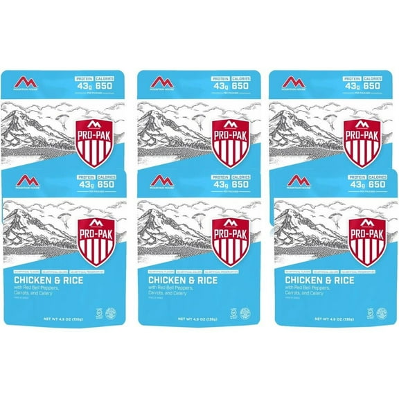 Mountain House Freeze Dried Chicken & Rice - Pro-Pak® Emergency Survival Food for Camping, Hiking and Backpacking - 6 Pouches