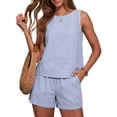 thumbnail image 3 of Laqbezok Women's 2-Piece Linen Cotton Set, Casual Sleeveless Striped Tank Top and Shorts with Pockets, Loose Fit Summer Beach Outfits Loungewear, 3 of 6