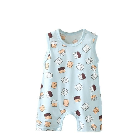 

Jamicy Baby Bodysuits Sleeveless Baby Spring New Onesie Newborn Crawling Clothes Sleeveless Thin Ha Clothes Bag Fart Clothes Light Blue