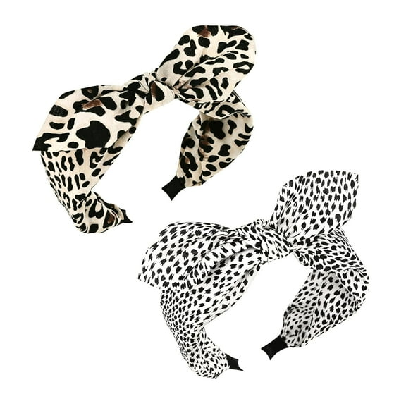 Zhengup 2-Piece Leopard Print Bow Headbands, Cute Wide Knotted Headband for Women Girls Thin Thick Hair, Non-Slip Fashion Hairbands Hair Accessories (Beige)