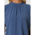 thumbnail image 5 of Unique Bargains Women's Swiss Dots Pleated Crew Neck Short Sleeve Casual Summer Top S Blue, 5 of 6