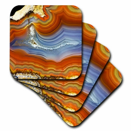 

3dRose Banded Agate Quartzsite orange and blue - Soft Coasters set of 4