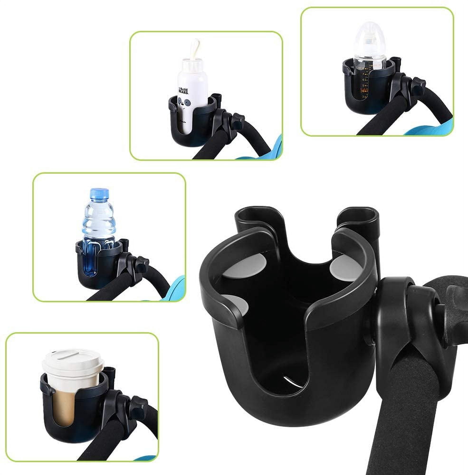 Stroller Cup Holder with Phone Holder, Bike Cup Holder, Universal Cup Holder for Uppababy Nuna Doona Strollers, 2-in-1 Cup Phone Holder for Walker Wheelchair Scooter Accessory All Black & All Black
