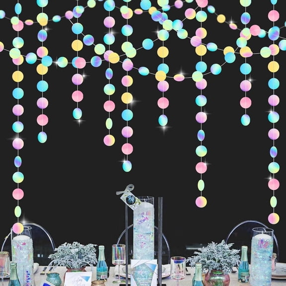 GoXteam Iridescent Party Decorations, 4Pack Disco Decor with Tape, Hanging Streamer for Under The Sea, Birthday, Graduation, Baby Bridal Shower, Wedding Backdrop Table Wall Decor (52ft)