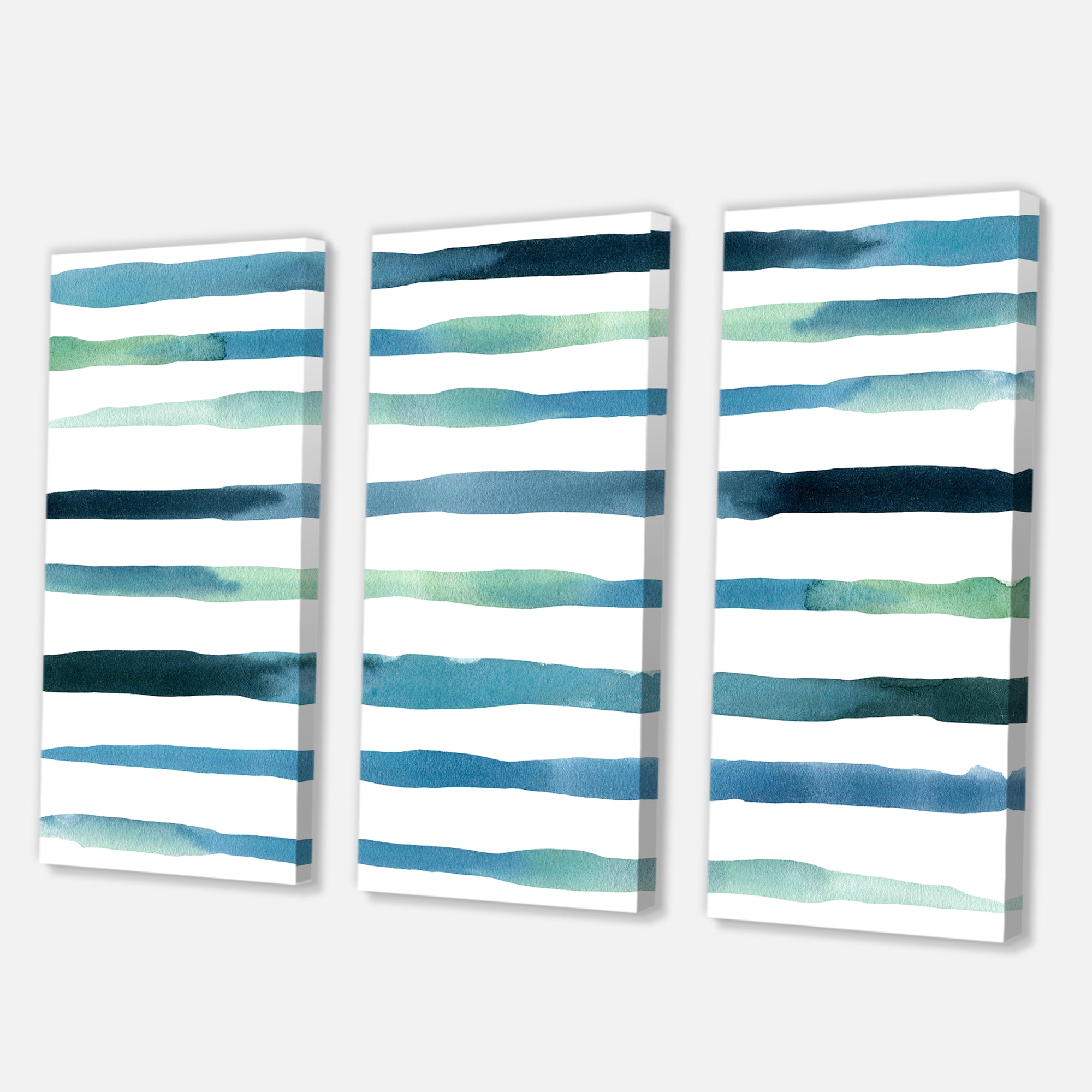 Dark Blue Verticals Aquatic 28 in x 36 in Painting Canvas Art Print, by Designart