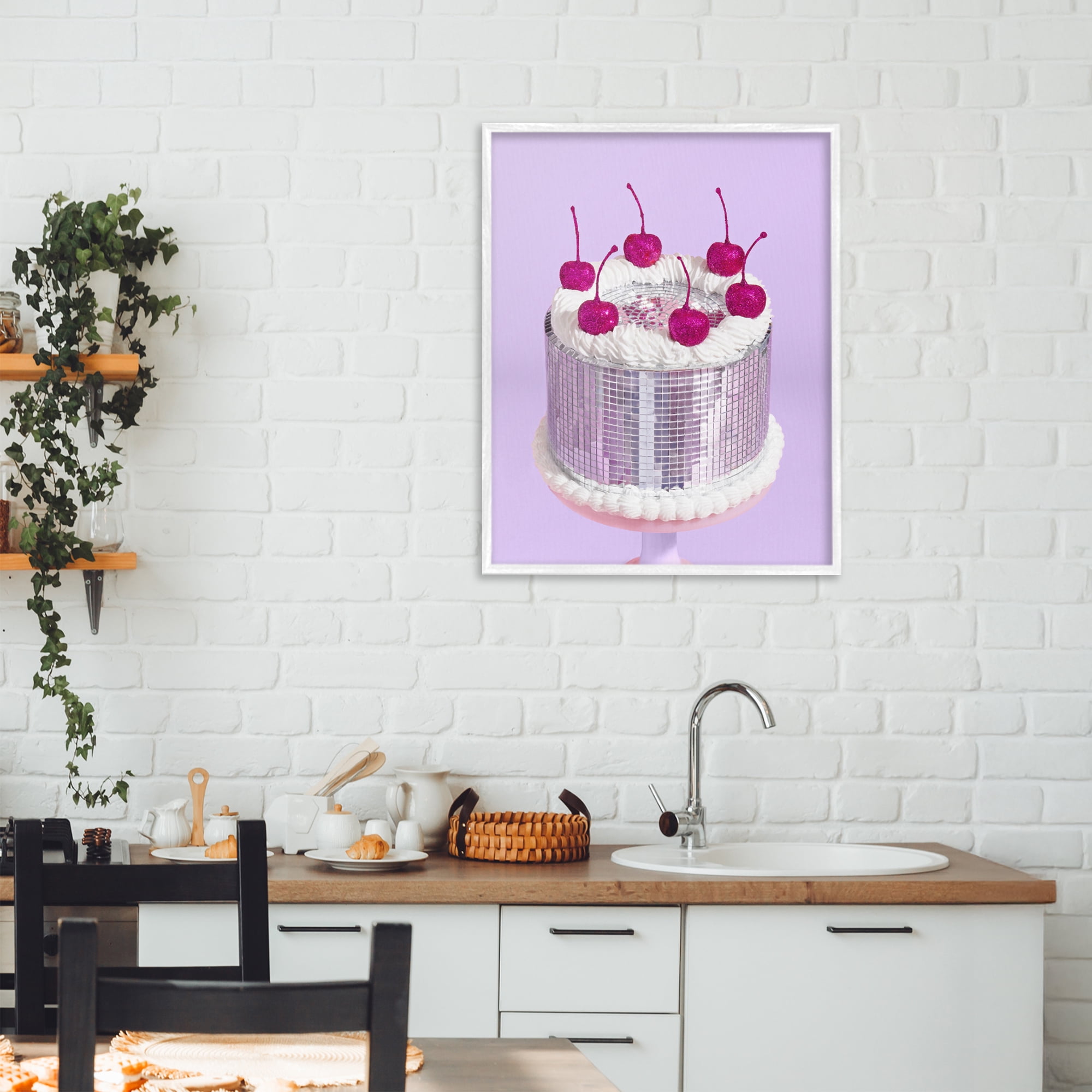 Stupell Industries Gleaming Disco Cake White Framed Giclee Art, design by LISH Creative