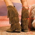 thumbnail image 6 of Roncen Women's Stylish High Shaft Fashion Boots - Round Toe Solid Color Wide Width Fall Winter Mid Heel Mid Calf Boots with Fringe Detail for Comfort and All-Day Wear, 6 of 8